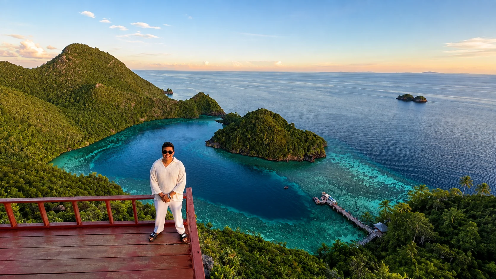 A calm coastline above the water, with the open sea running to the horizon.